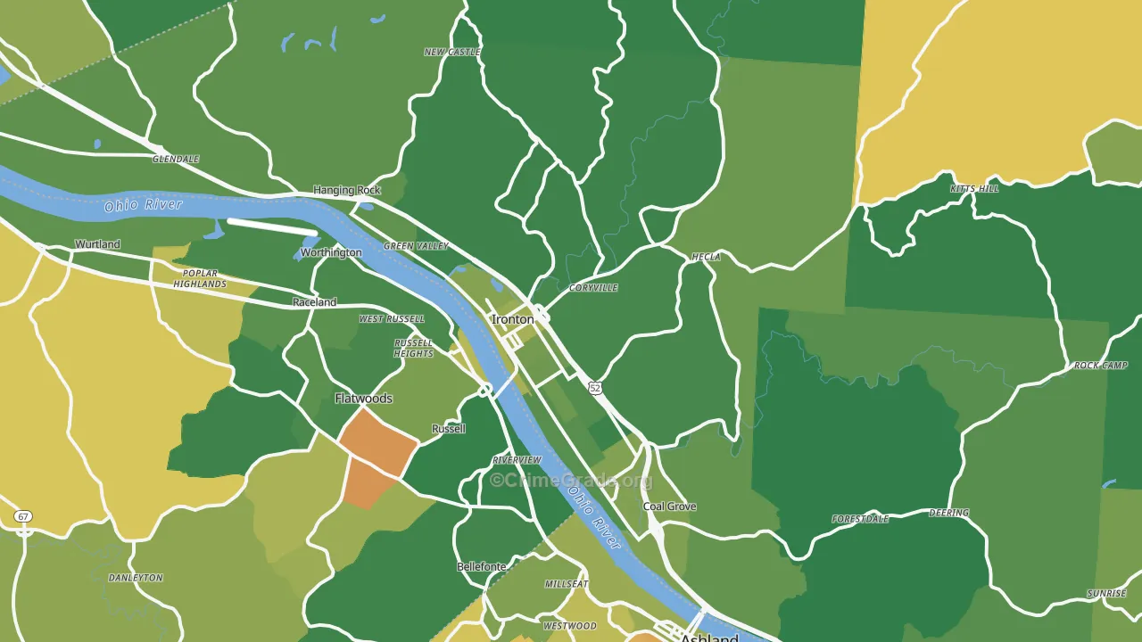 Ironton, OH Map of Vehicle Theft Rates