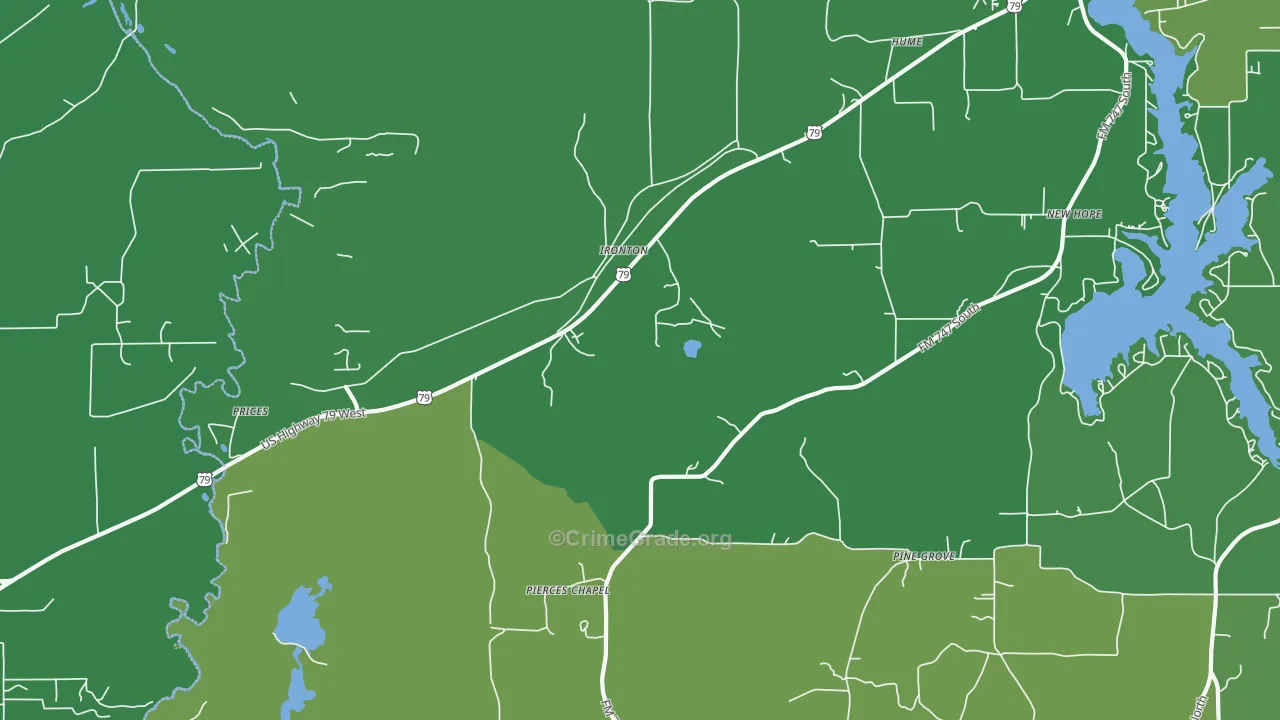 Ironton, TX Map of Vehicle Theft Rates