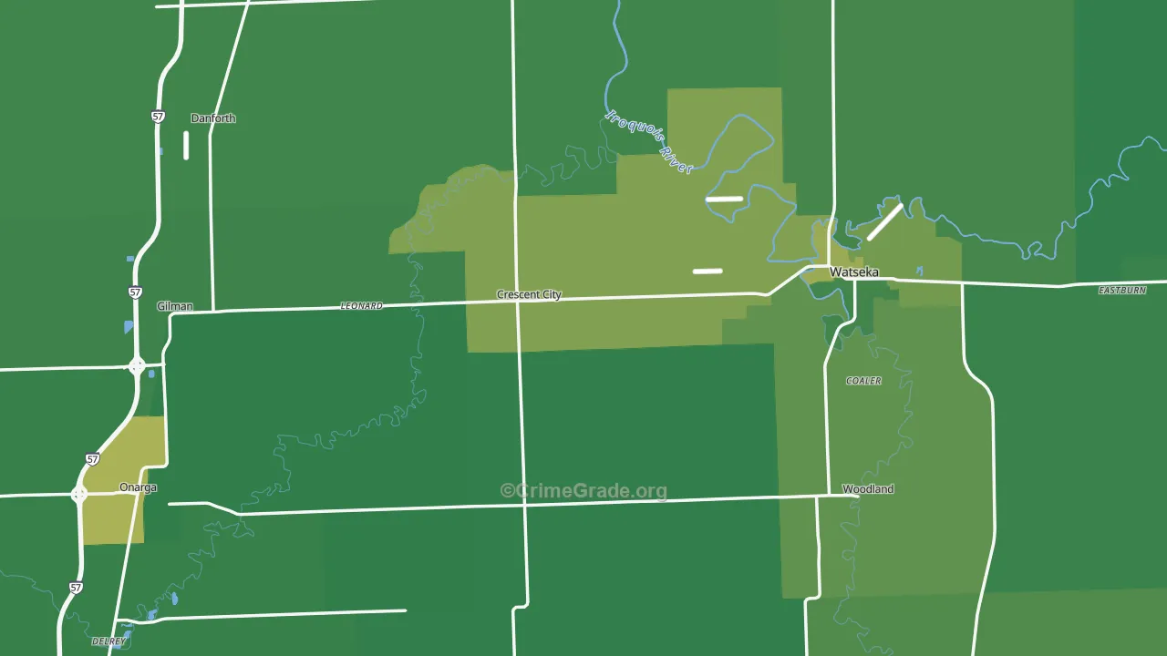 Iroquois County, IL Map of Vehicle Theft Rates