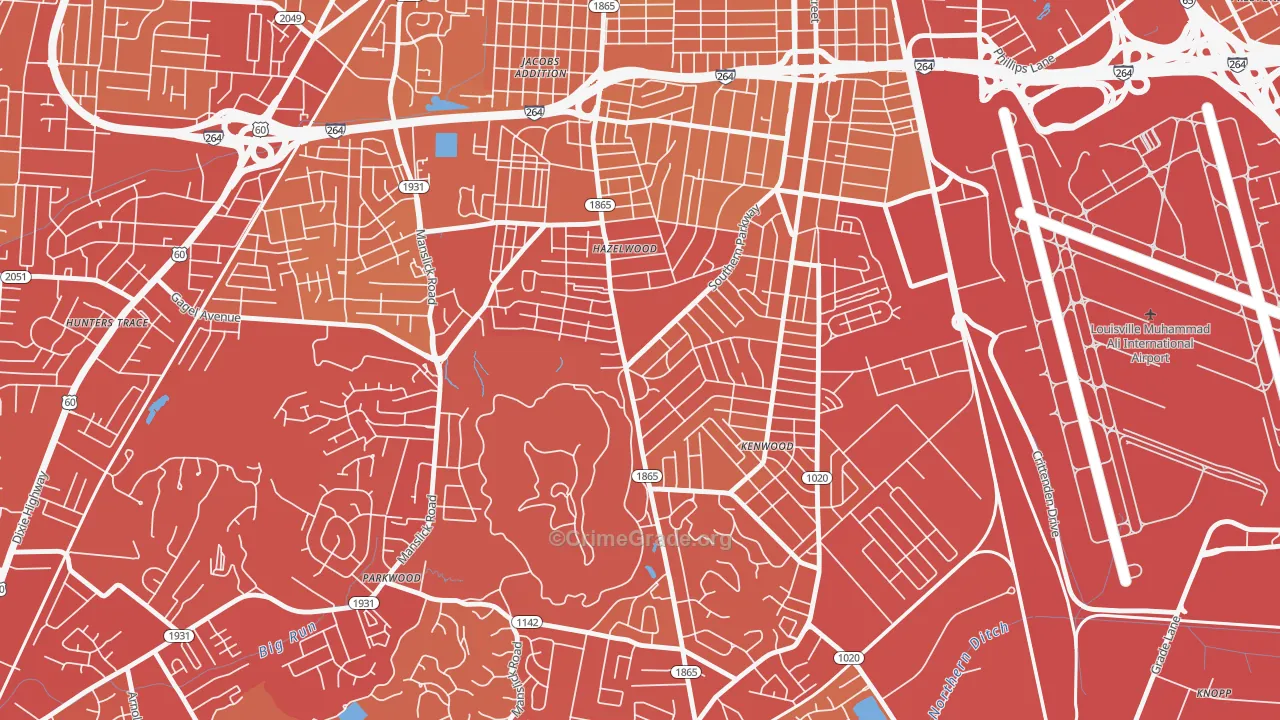Iroquois, Louisville, KY Map of Vehicle Theft Rates