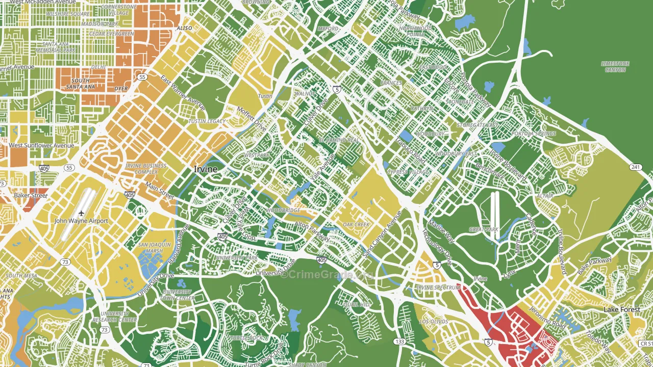 Irvine, CA Map of Vehicle Theft Rates