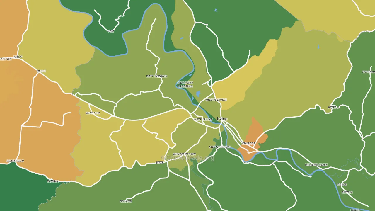 Irvine, KY Map of Vehicle Theft Rates