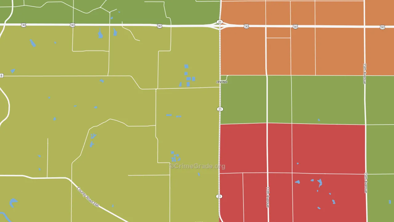 Irving, IA Map of Vehicle Theft Rates