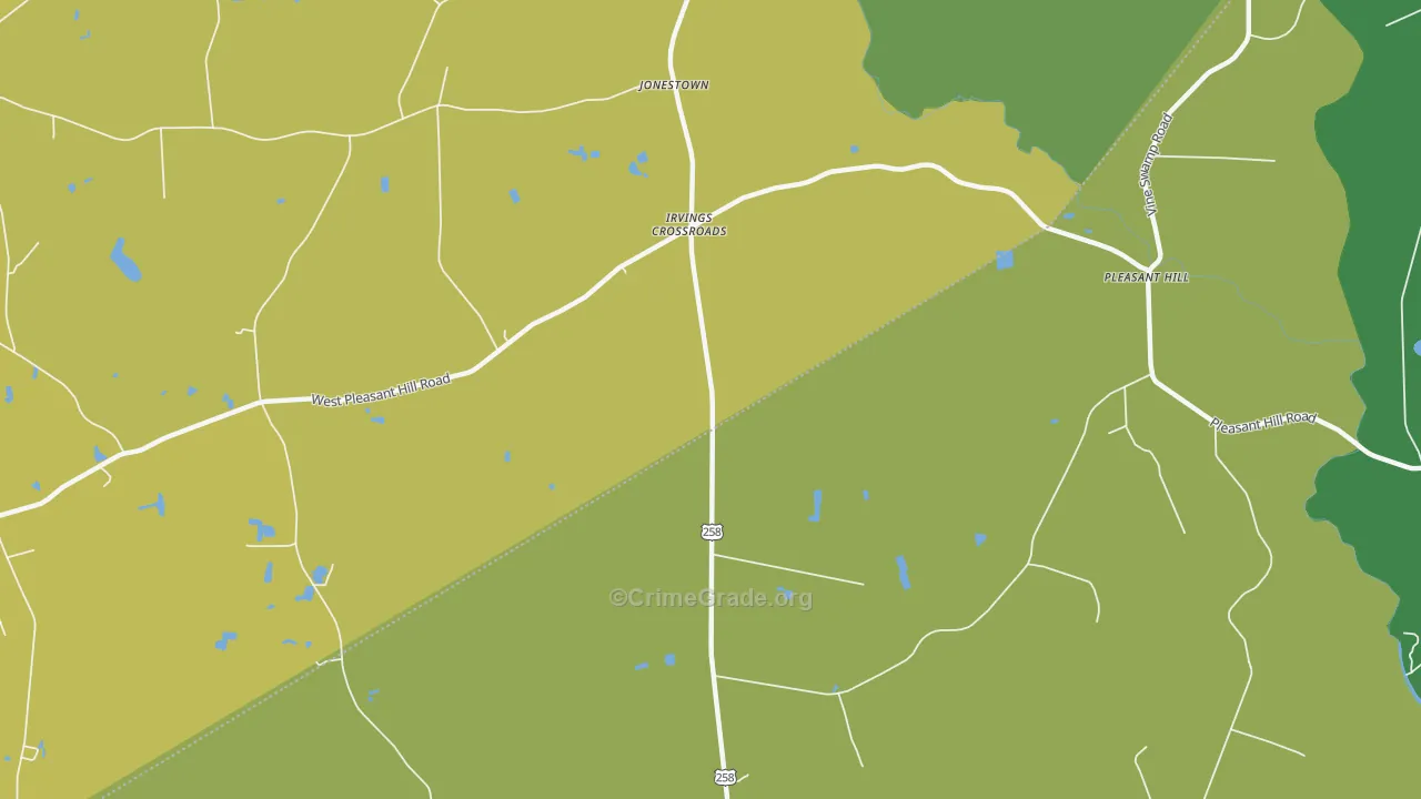 Irvings Crossroads, NC Map of Vehicle Theft Rates