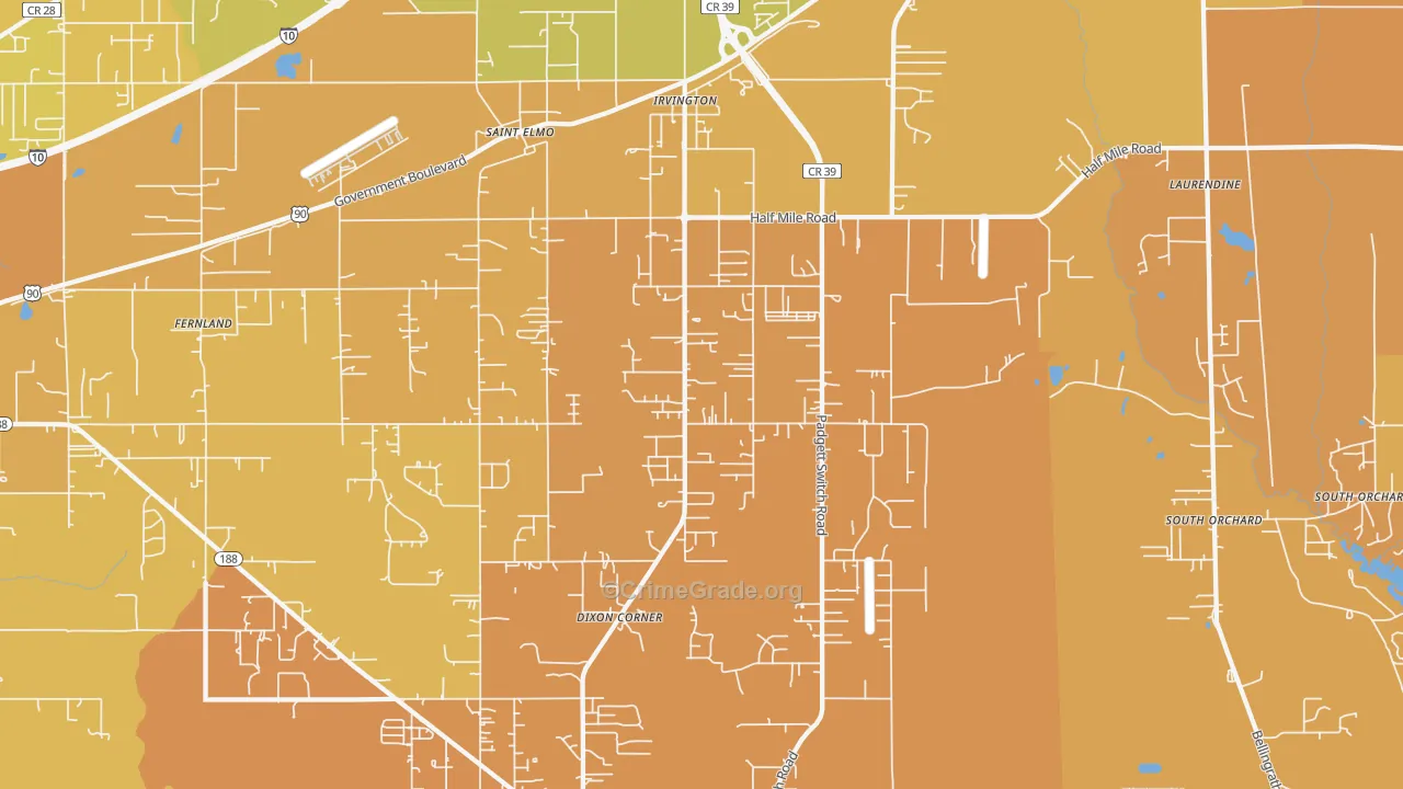 Irvington, AL Map of Vehicle Theft Rates