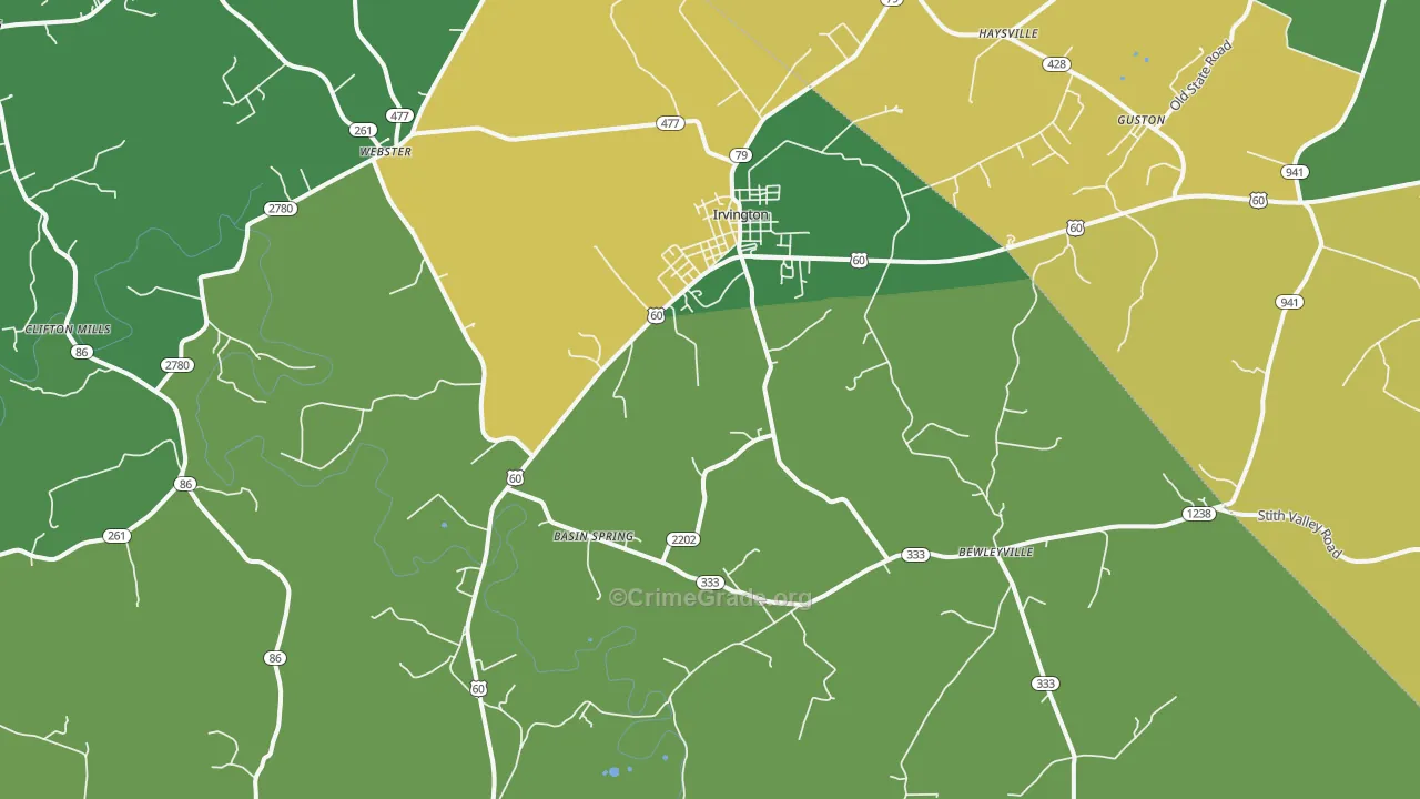 Irvington, KY Map of Vehicle Theft Rates
