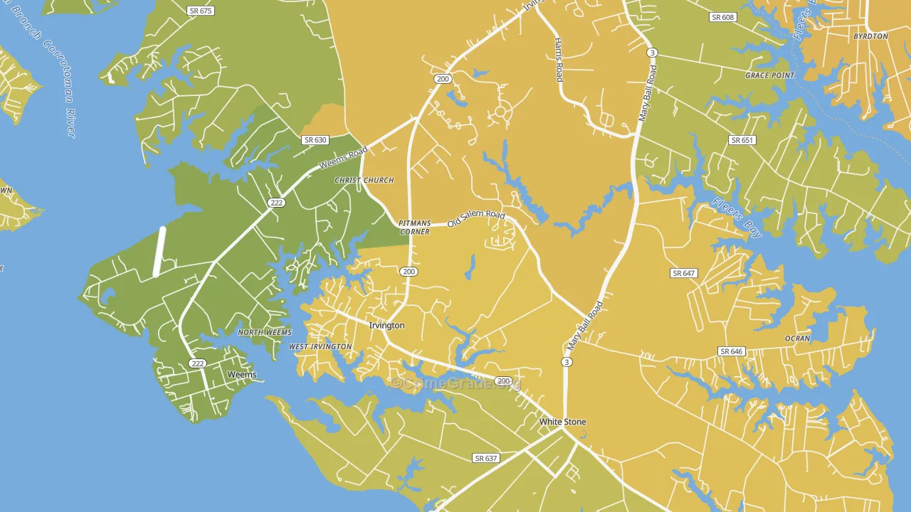 Irvington, VA Map of Vehicle Theft Rates