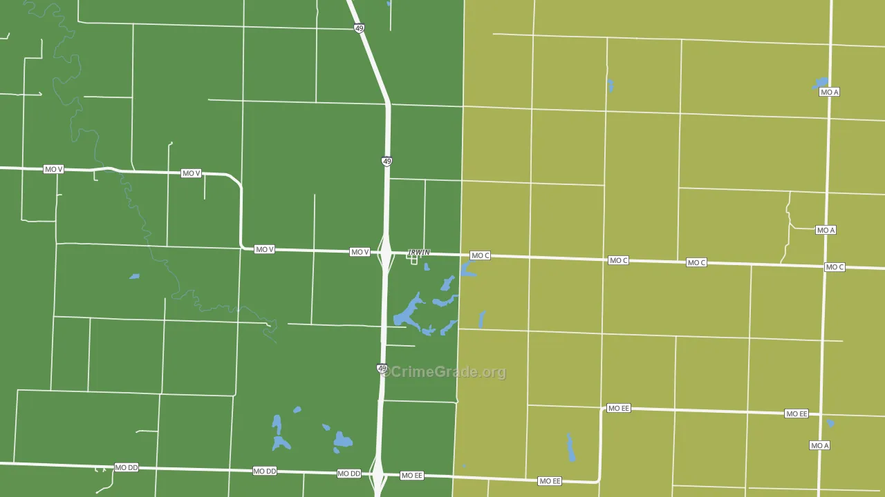Irwin, MO Map of Vehicle Theft Rates
