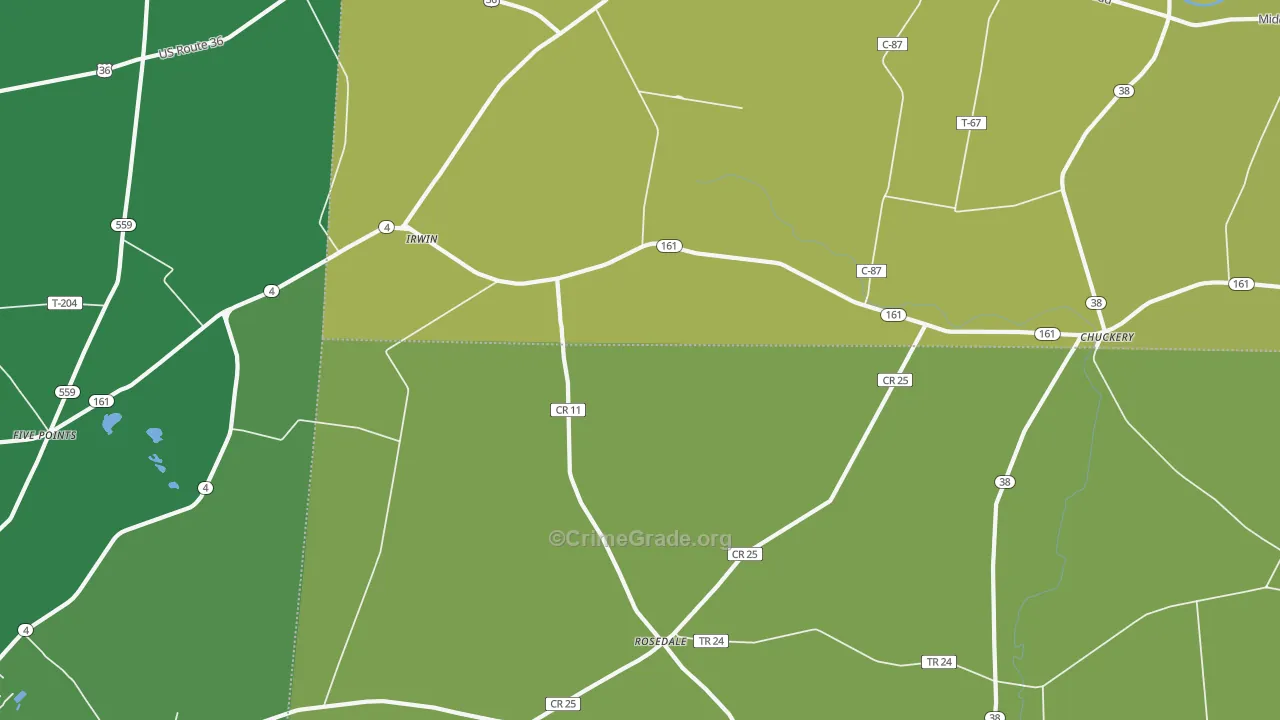 Irwin, OH Map of Vehicle Theft Rates