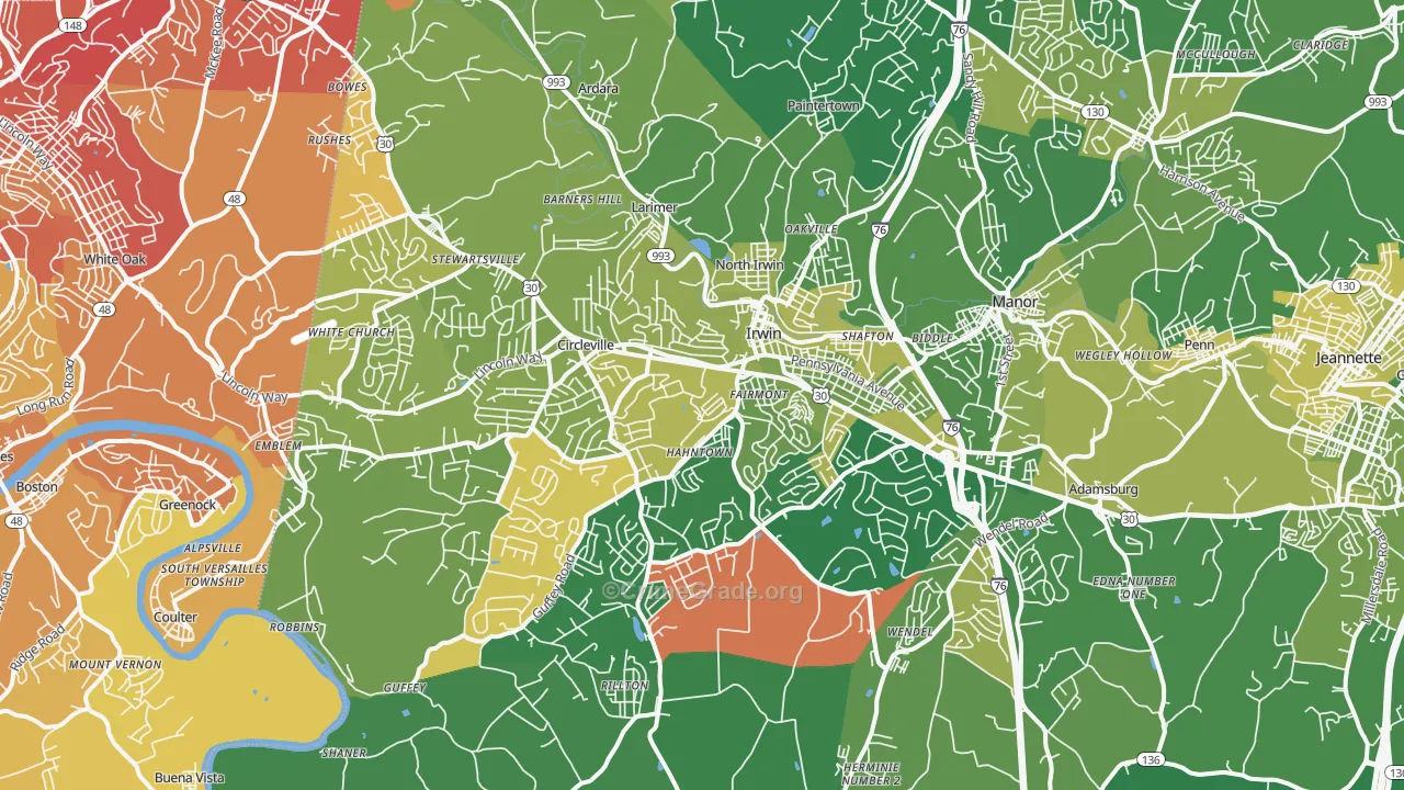 Irwin, PA Map of Vehicle Theft Rates