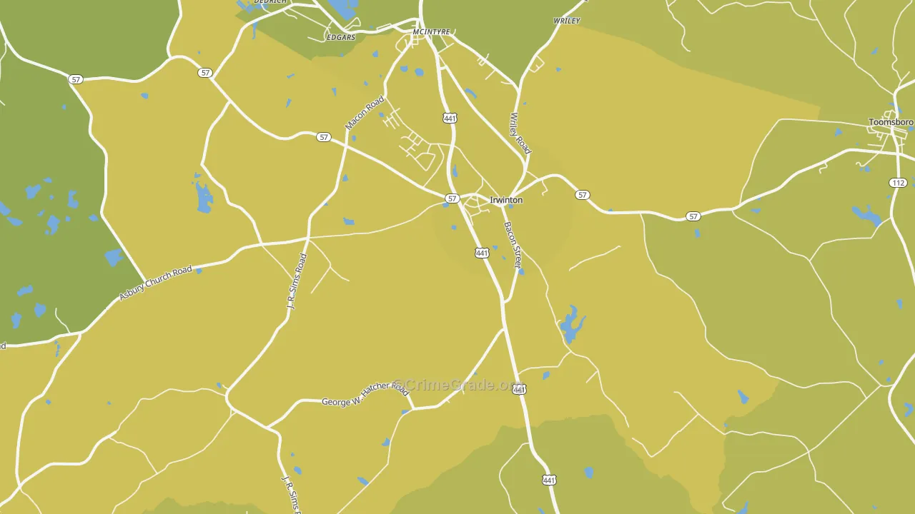 Irwinton, GA Map of Vehicle Theft Rates