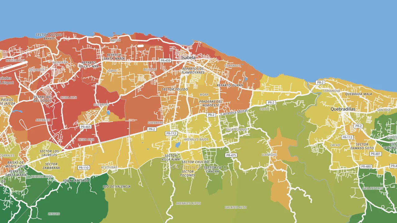 Isabela Municipio, PR Map of Vehicle Theft Rates