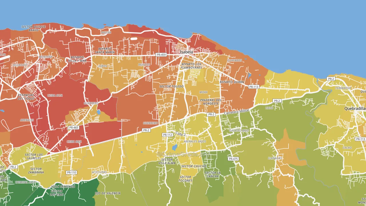 Isabela, PR Map of Vehicle Theft Rates