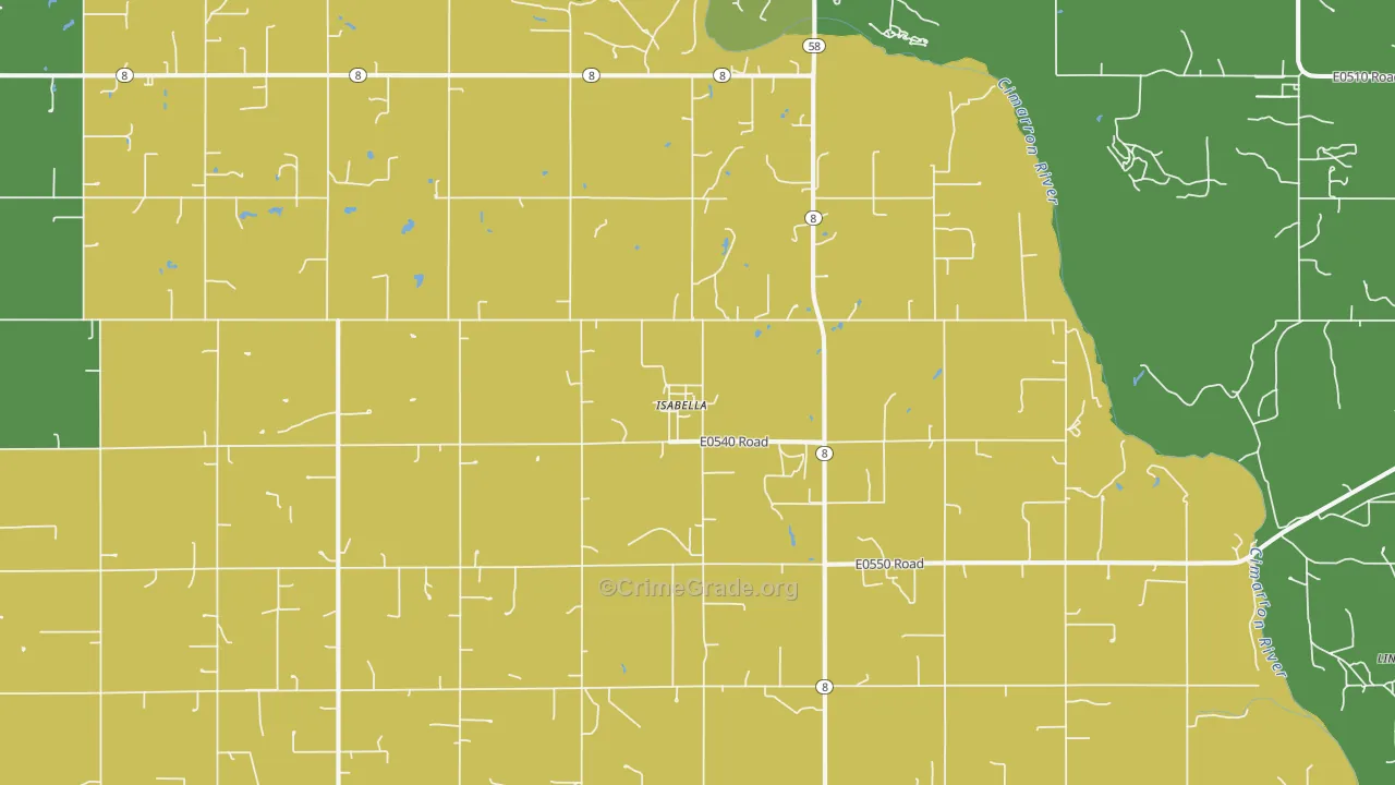 Isabella, OK Map of Vehicle Theft Rates