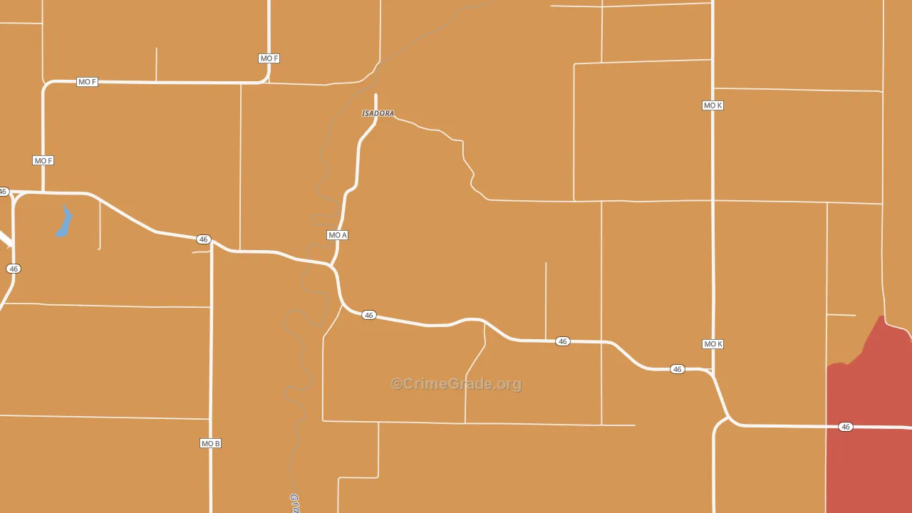 Isadora, MO Map of Vehicle Theft Rates