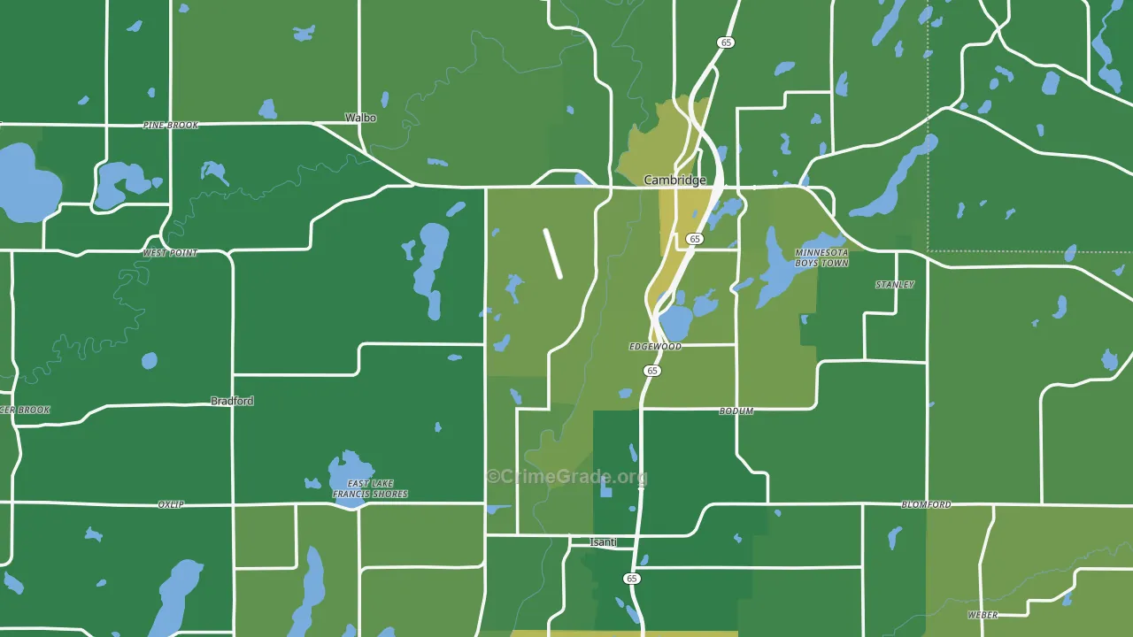 Isanti County, MN Map of Vehicle Theft Rates