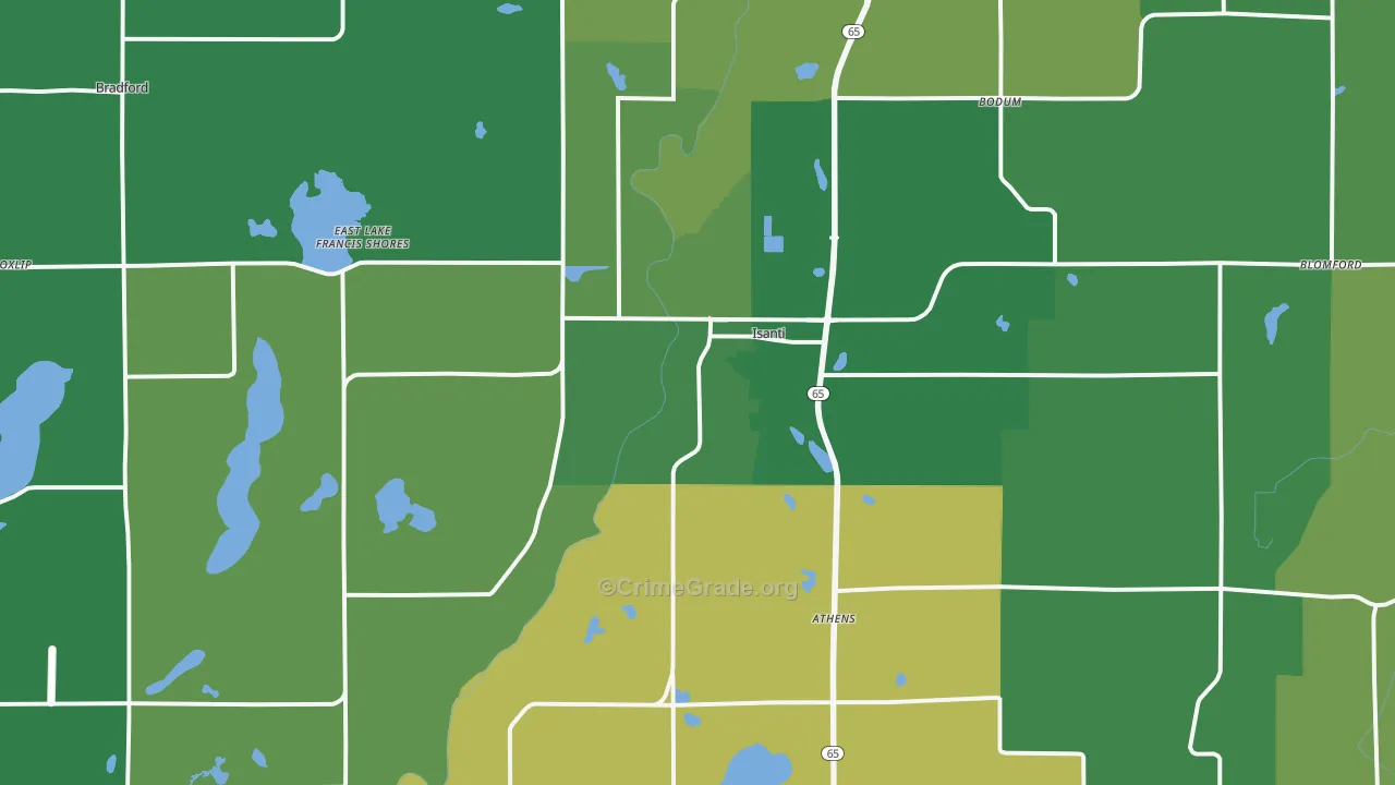Isanti, MN Map of Vehicle Theft Rates