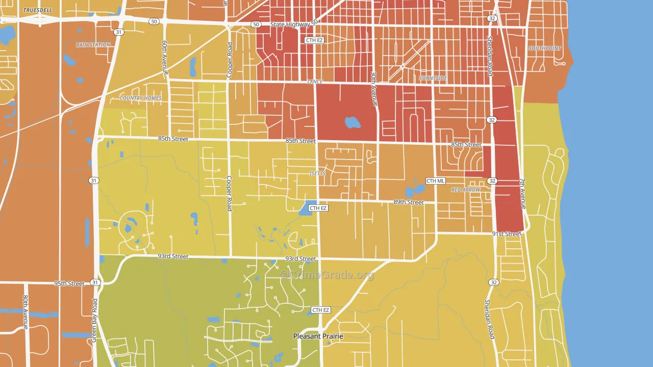 Isetts, Kenosha, WI Map of Vehicle Theft Rates