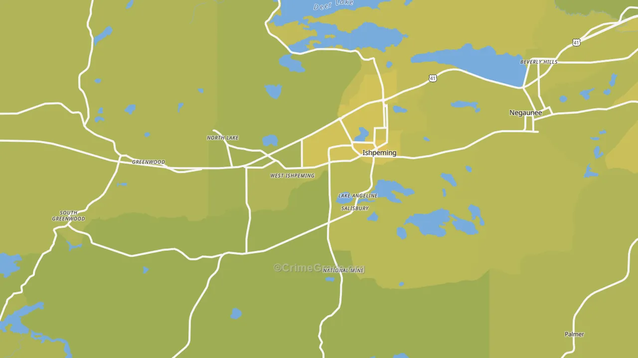 Ishpeming, MI Map of Vehicle Theft Rates
