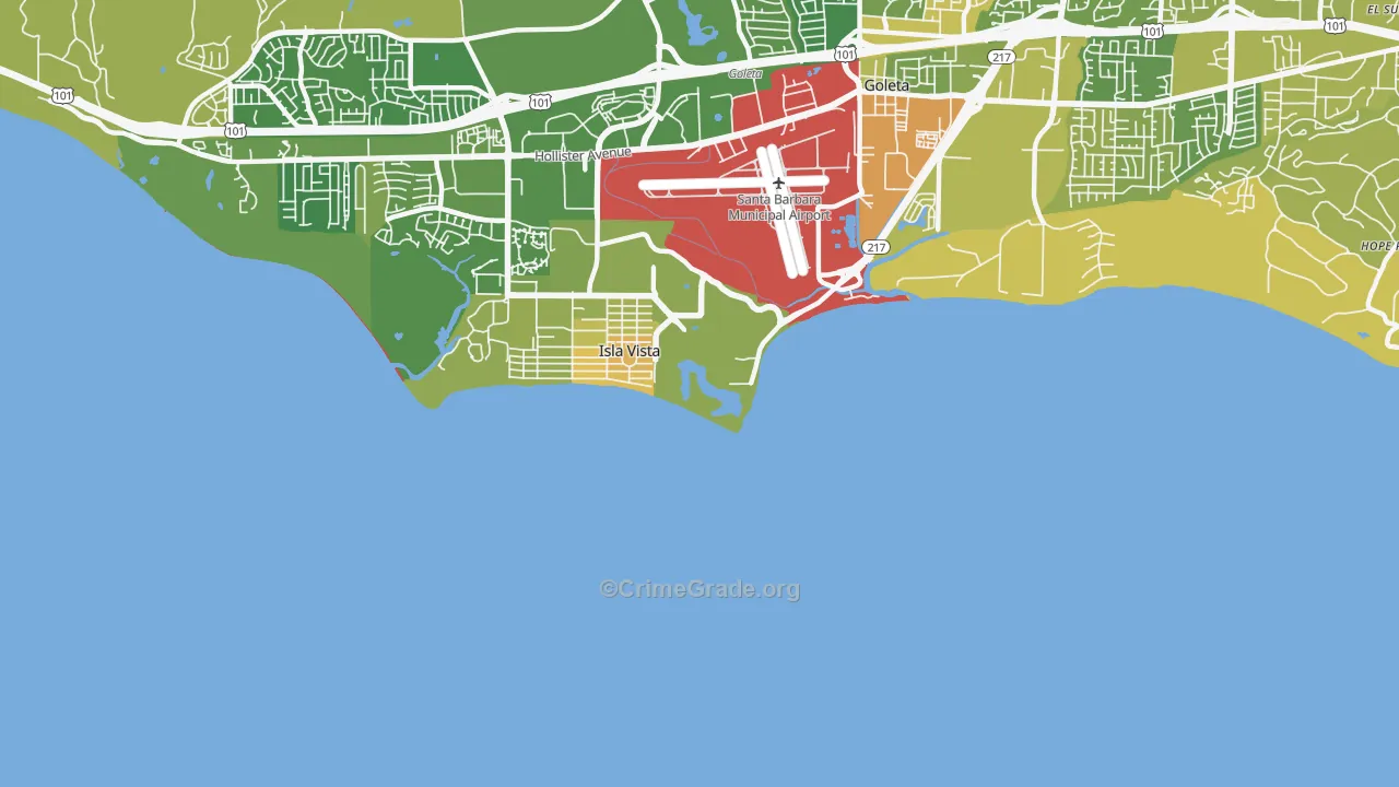Isla Vista, CA Map of Vehicle Theft Rates
