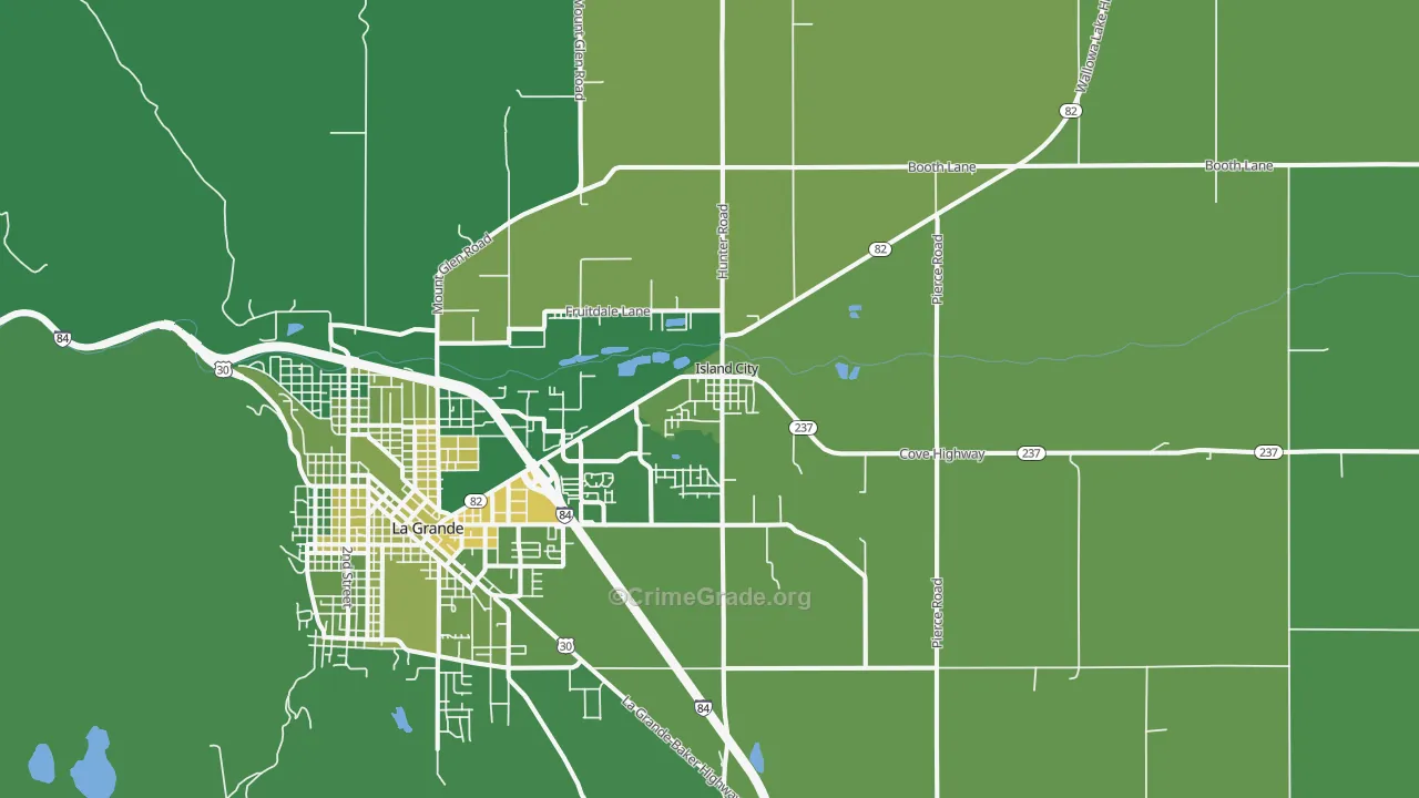 Island City, OR Map of Vehicle Theft Rates