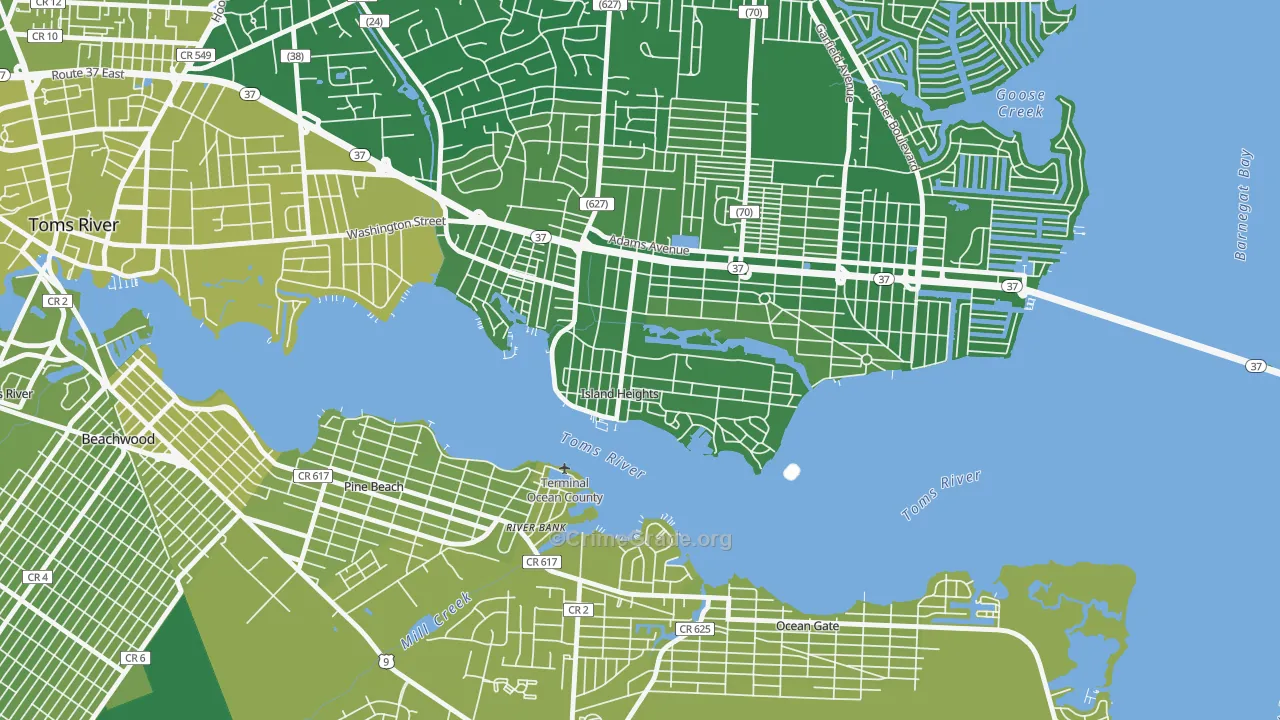 Island Heights, NJ Map of Vehicle Theft Rates