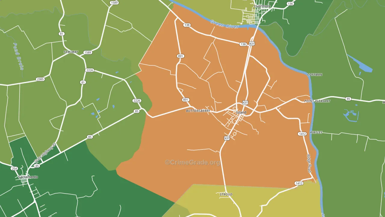 Island, KY Map of Vehicle Theft Rates