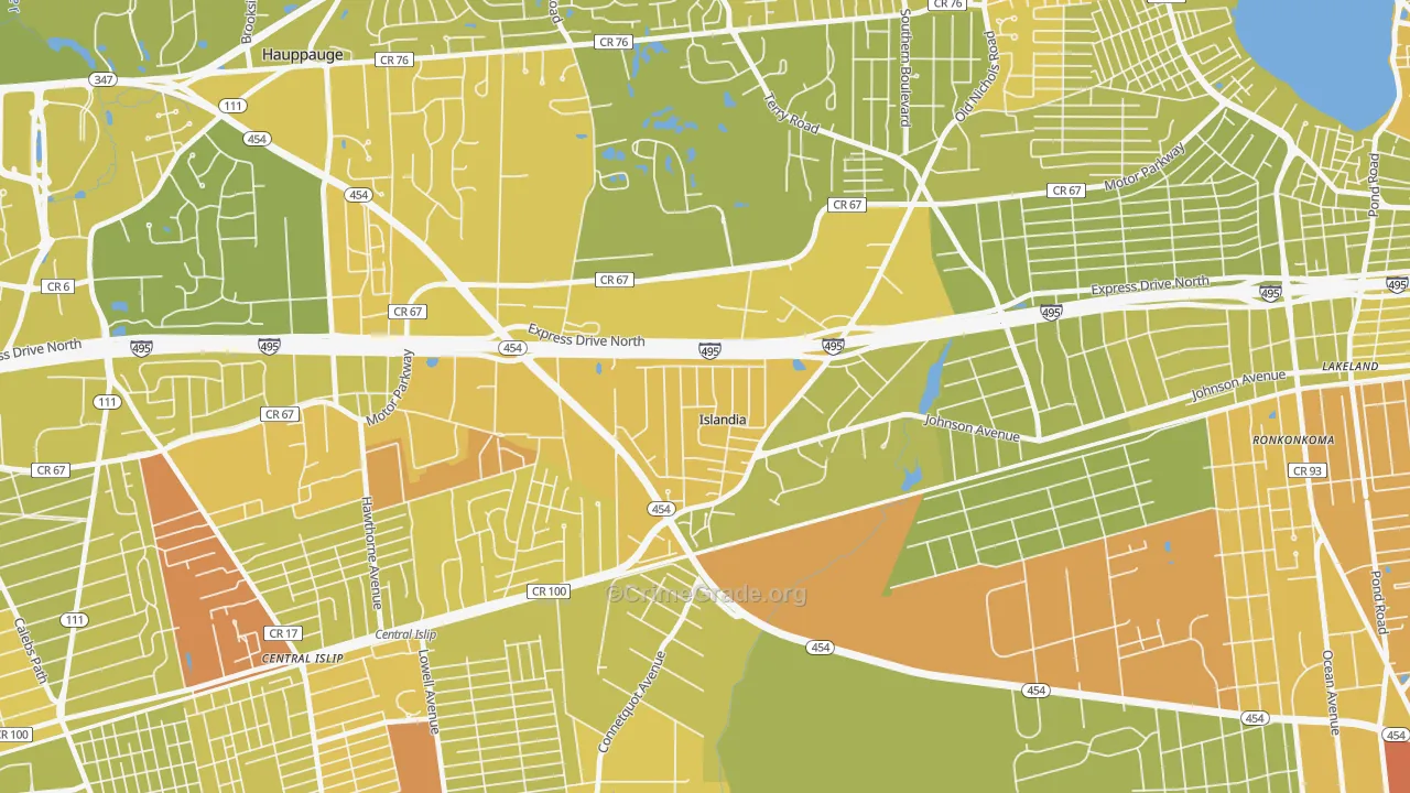 Islandia, NY Map of Vehicle Theft Rates