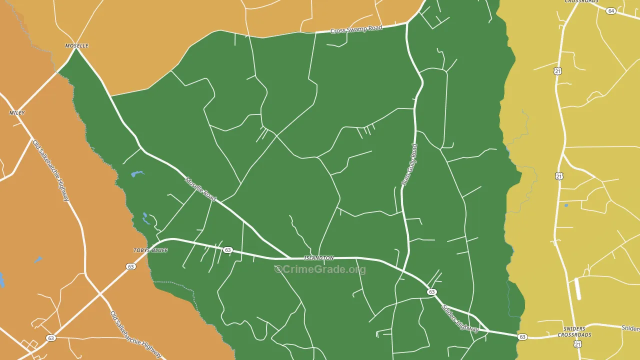 Islandton, SC Map of Vehicle Theft Rates