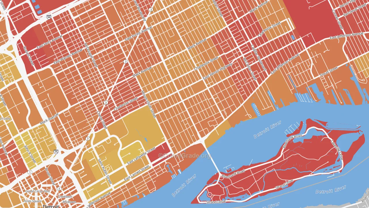 Islandview, Detroit, MI Map of Vehicle Theft Rates