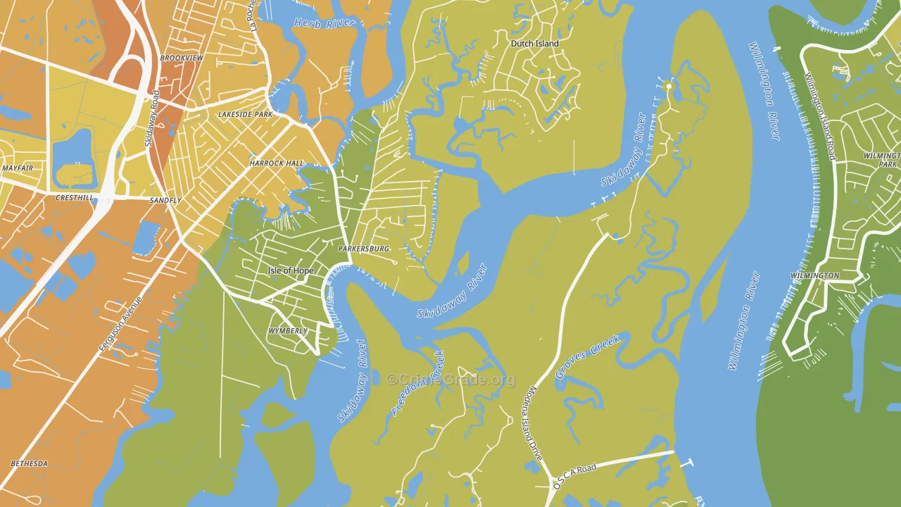 Isle of Hope, GA Map of Vehicle Theft Rates