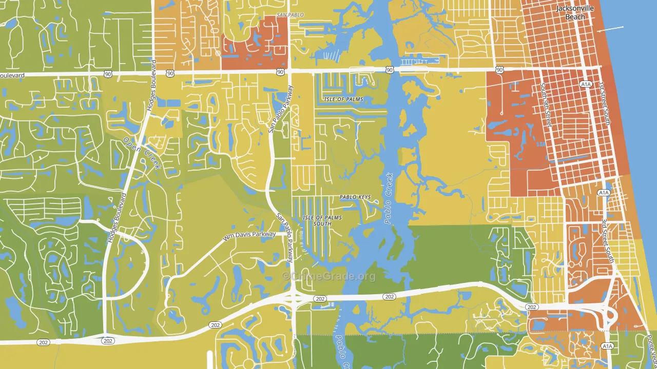 Isle of Palms, Jacksonville Beach, FL Map of Vehicle Theft Rates