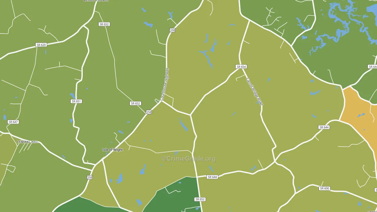 Isle of Wight, VA Map of Vehicle Theft Rates