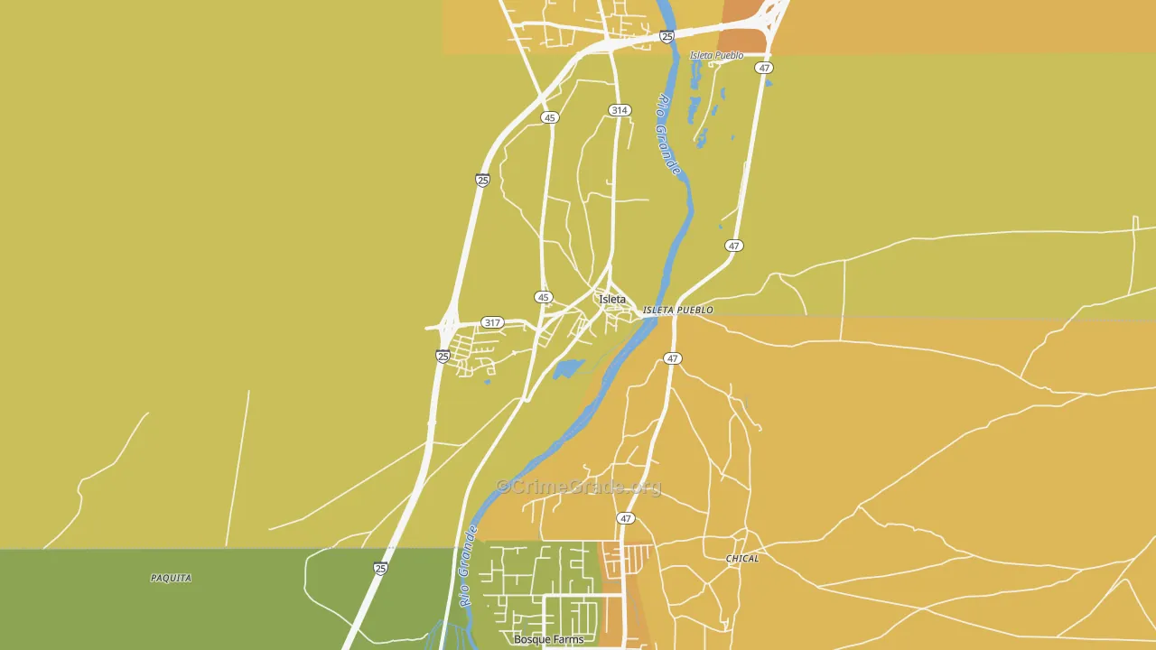 Isleta, NM Map of Vehicle Theft Rates
