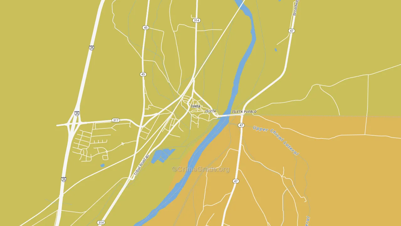 Isleta Village Proper, NM Map of Vehicle Theft Rates
