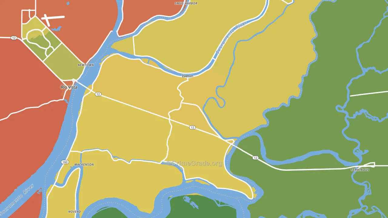 Isleton, CA Map of Vehicle Theft Rates