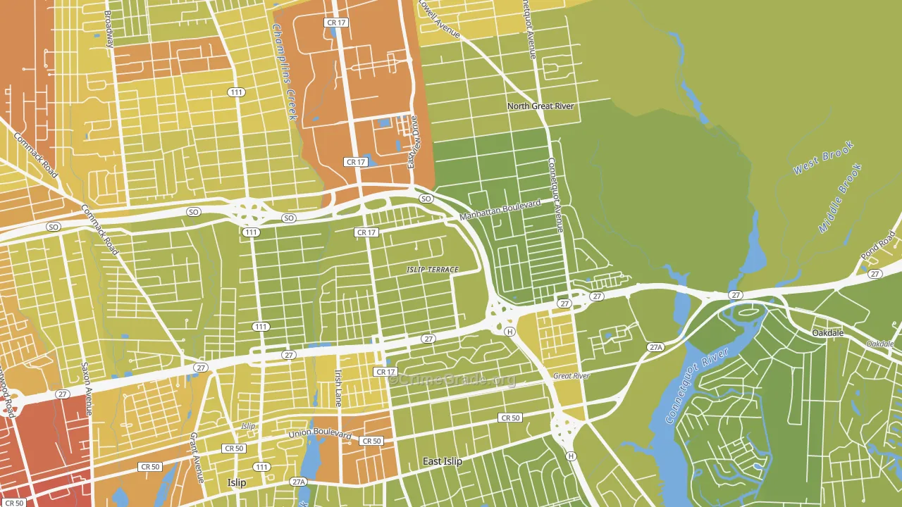 Islip Terrace, NY Map of Vehicle Theft Rates