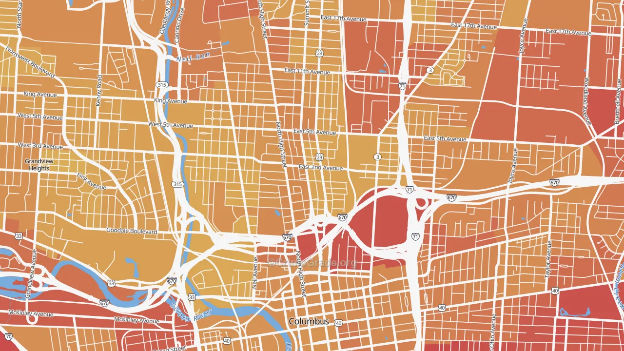 Italian Village, Columbus, OH Map of Vehicle Theft Rates