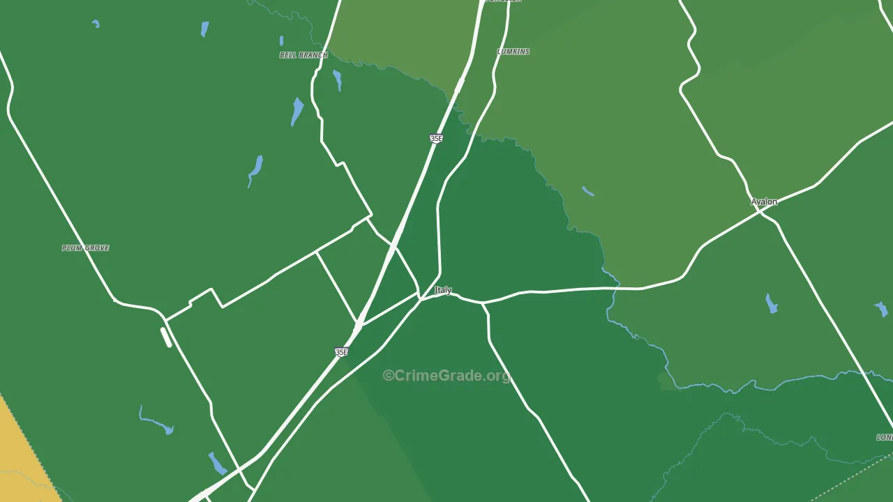 Italy, TX Map of Vehicle Theft Rates