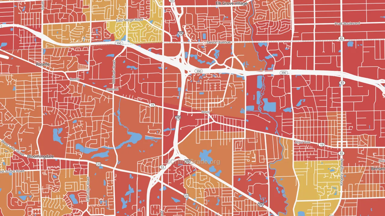 Itasca, IL Map of Vehicle Theft Rates