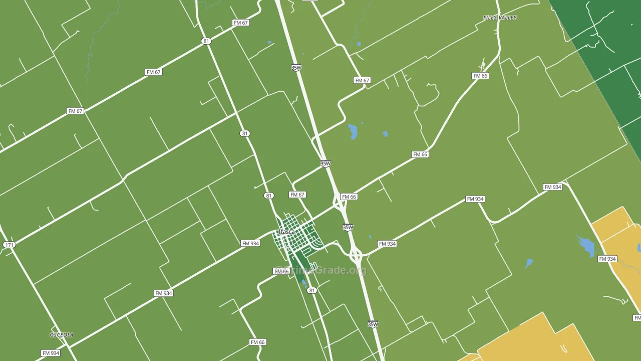 Itasca, TX Map of Vehicle Theft Rates