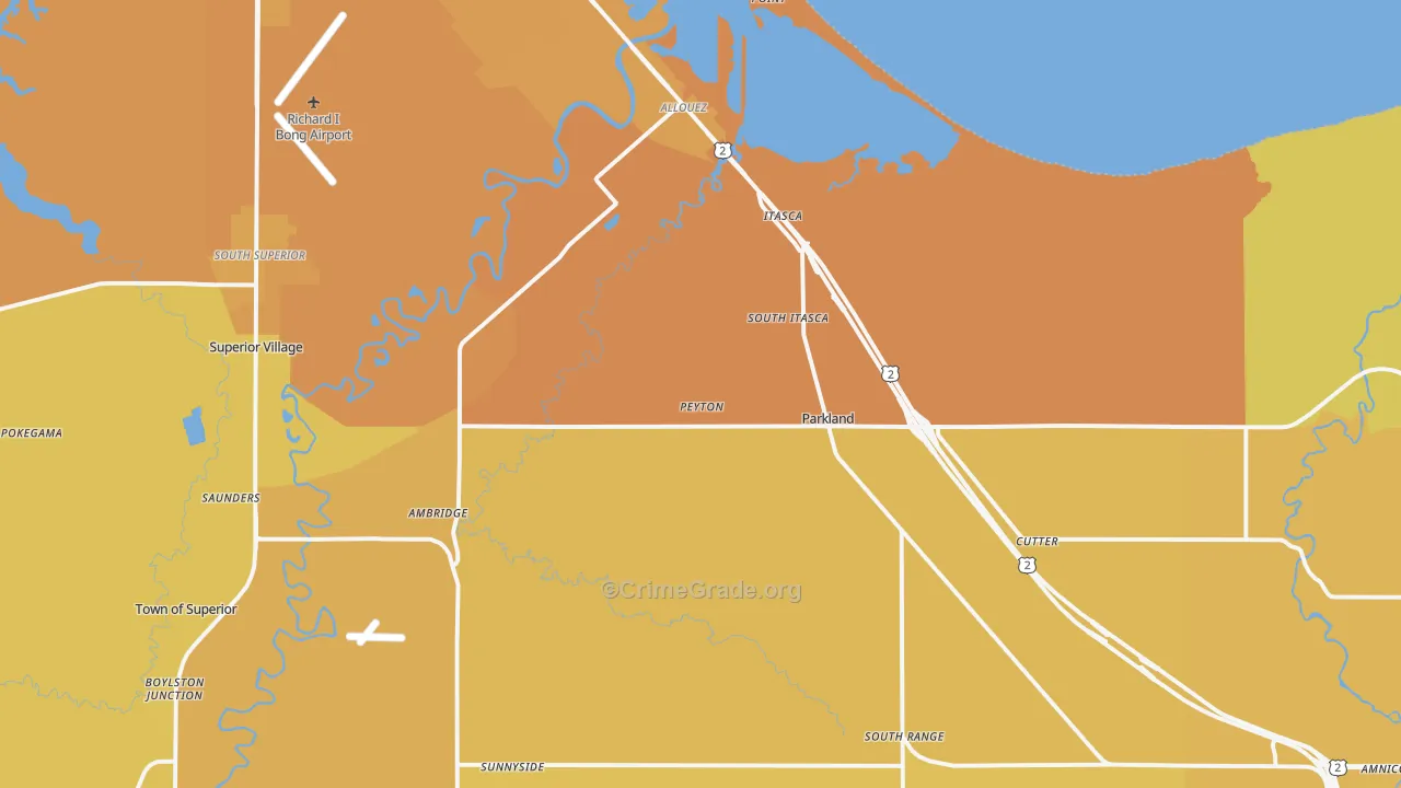 Itasca, WI Map of Vehicle Theft Rates
