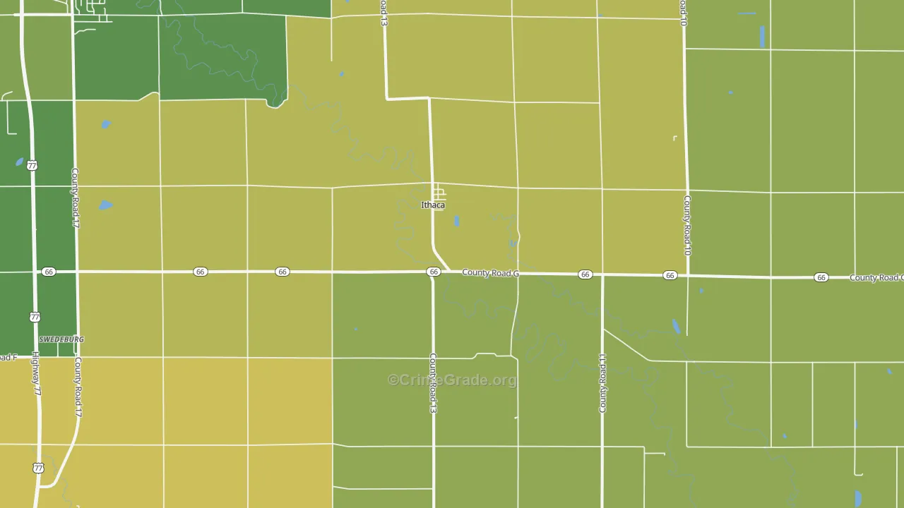 Ithaca, NE Map of Vehicle Theft Rates