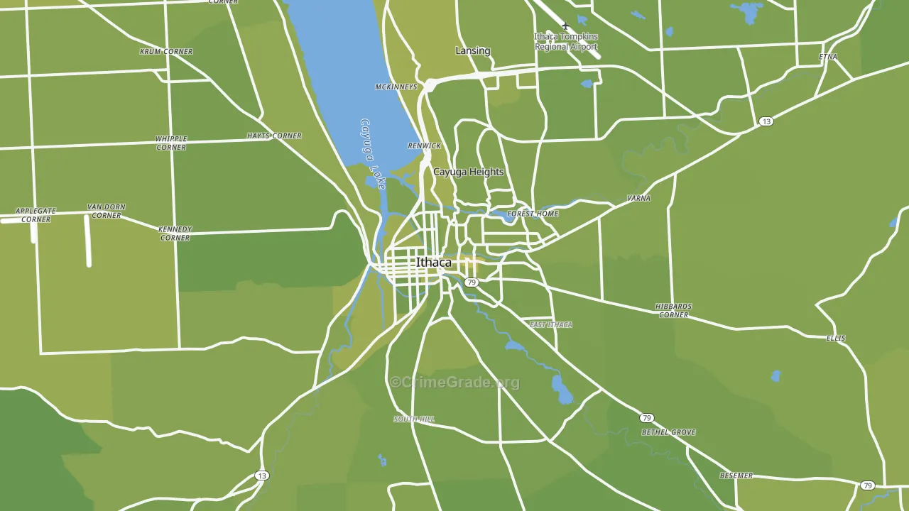 Ithaca, NY Map of Vehicle Theft Rates