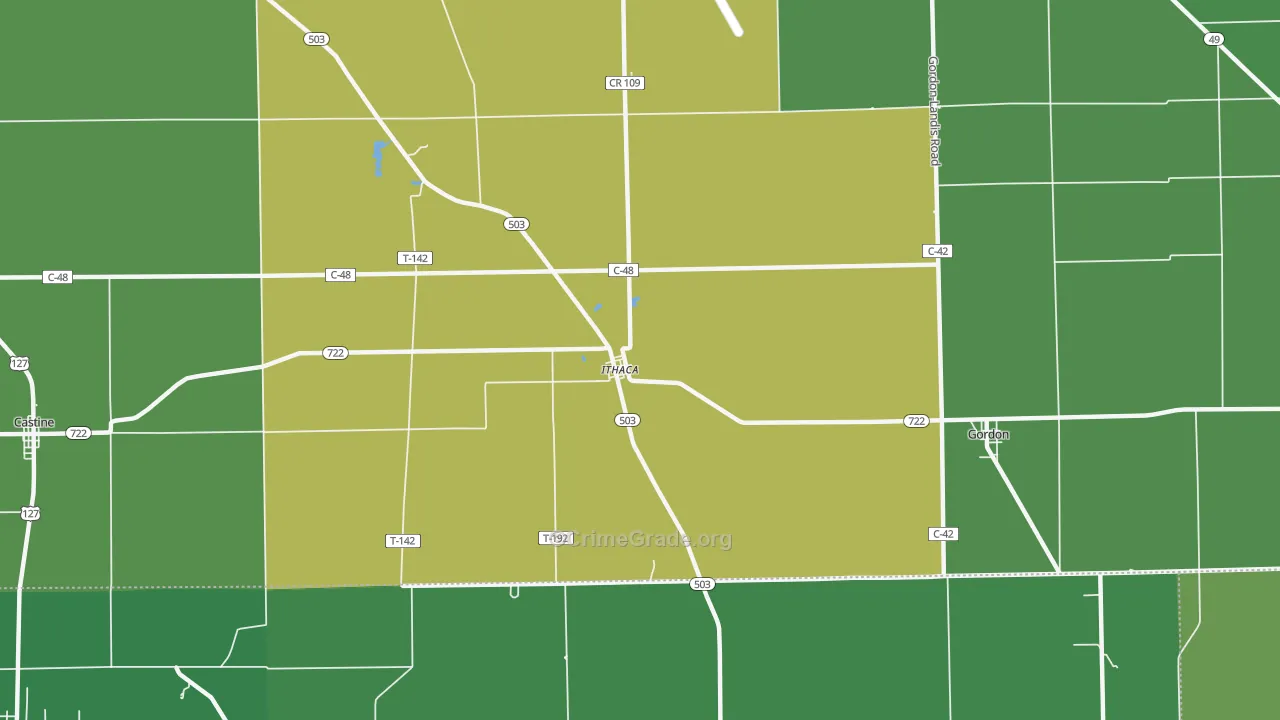 Ithaca, OH Map of Vehicle Theft Rates