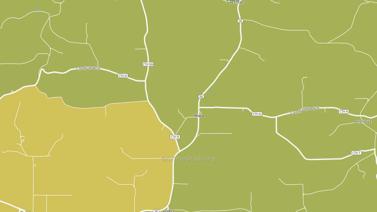 Ithaca, WI Map of Vehicle Theft Rates