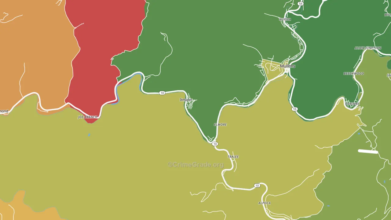 Itmann, WV Map of Vehicle Theft Rates