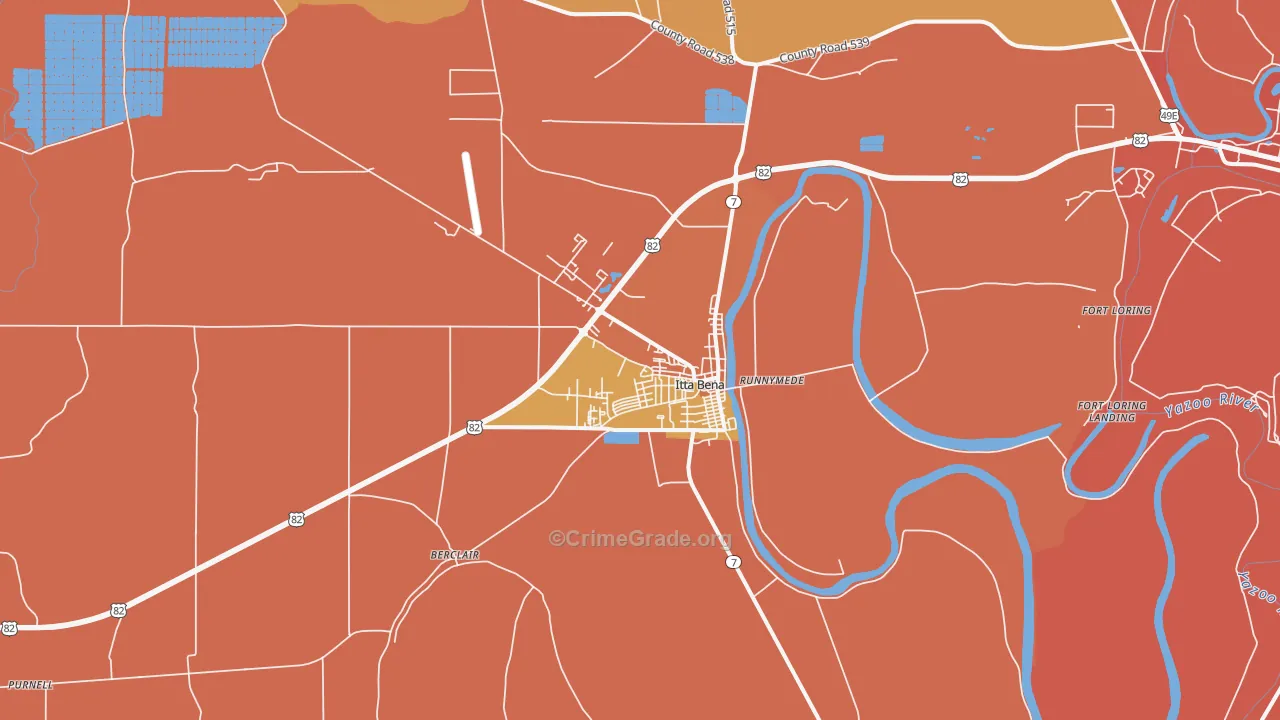 Itta Bena, MS Map of Vehicle Theft Rates