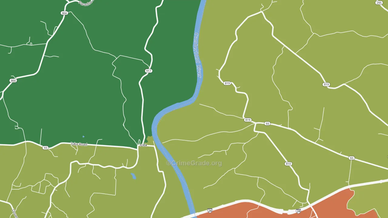Iuka, KY Map of Vehicle Theft Rates