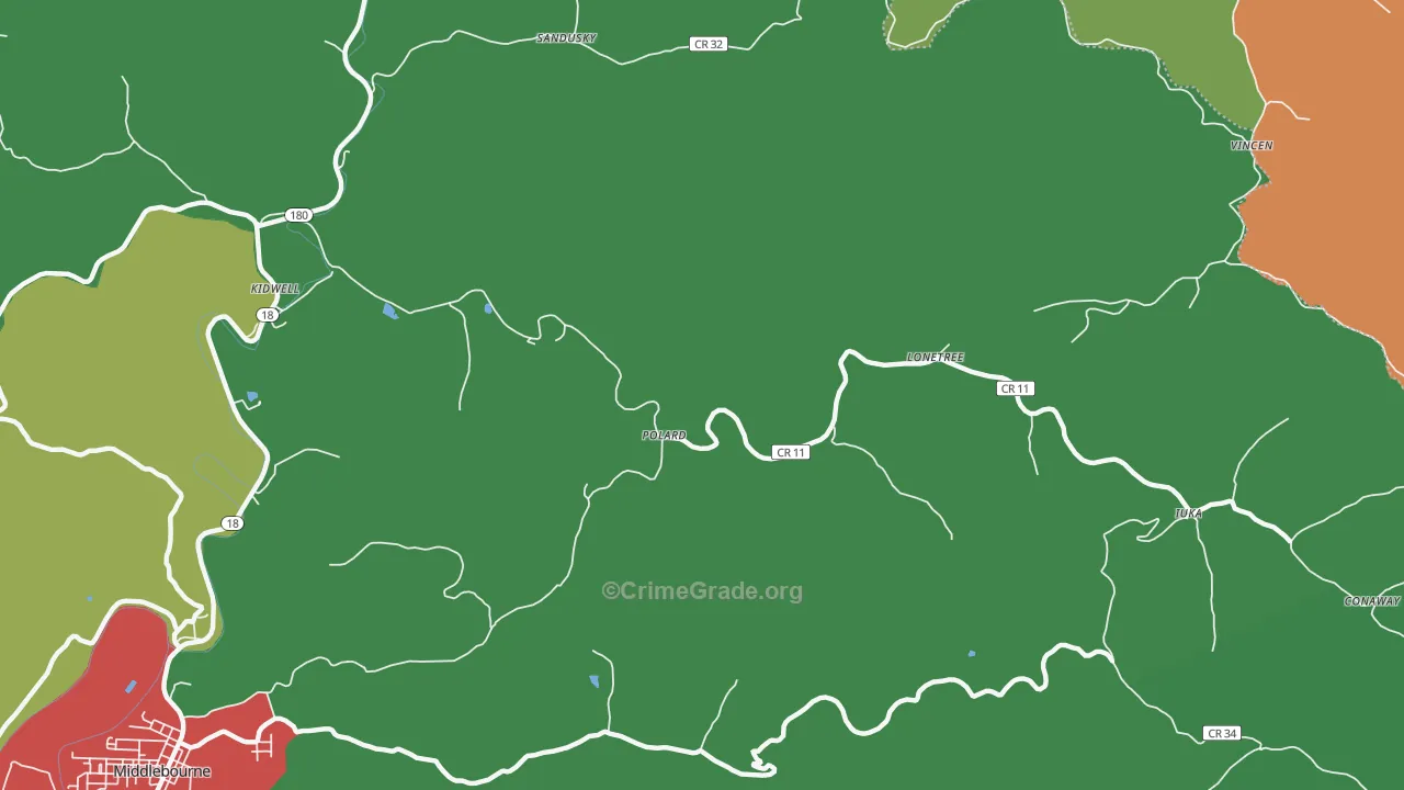 Iuka, WV Map of Vehicle Theft Rates